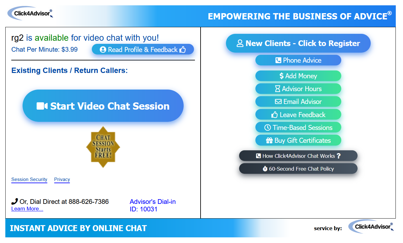 Click4Advisor Chat Service Pop-Up Page